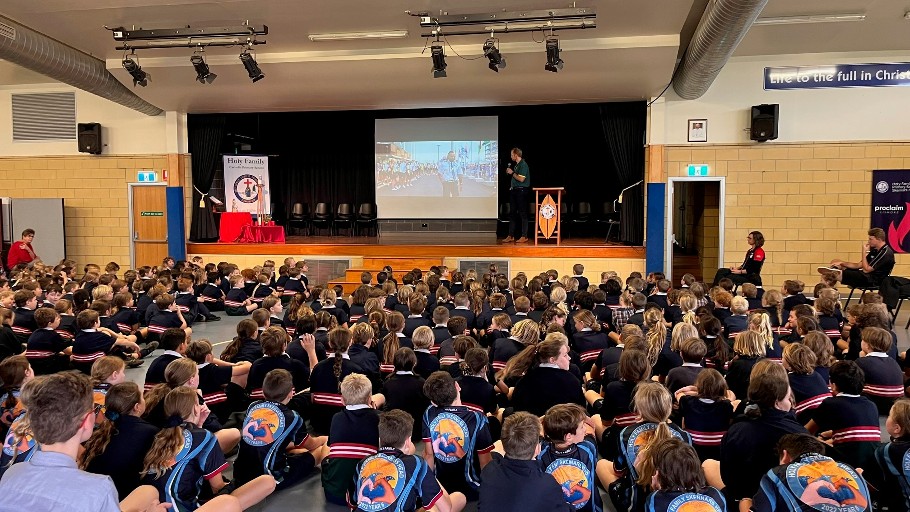 AIS ambassador Cam Girdlestone presenting to school