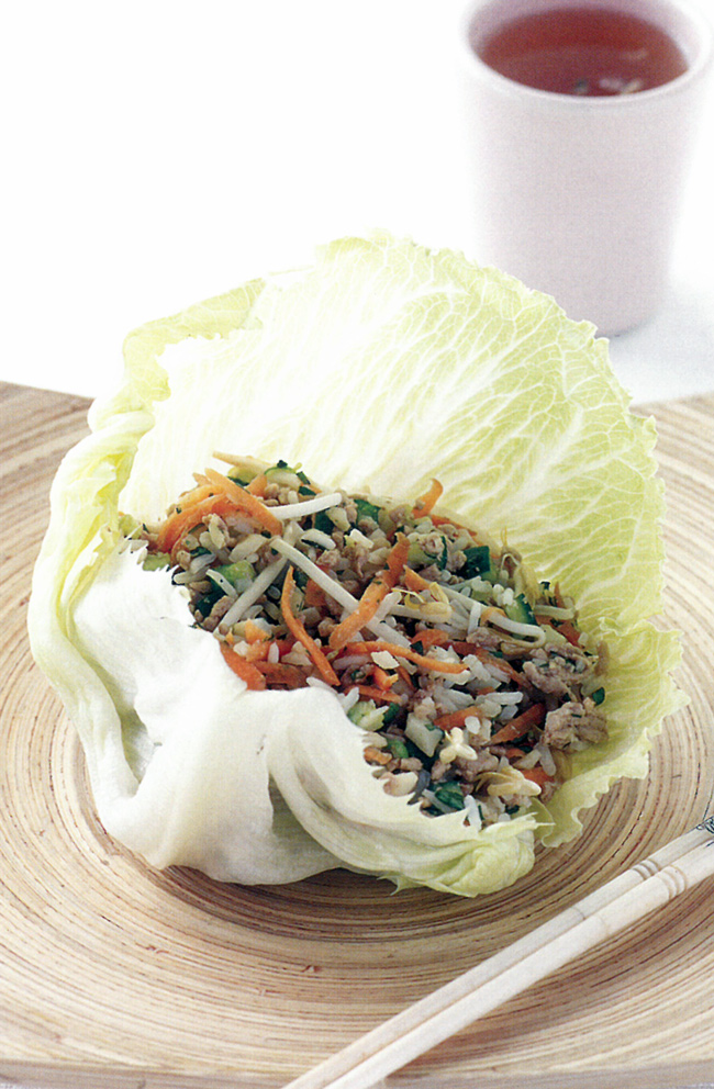 Asian pork salad in lettuce cups