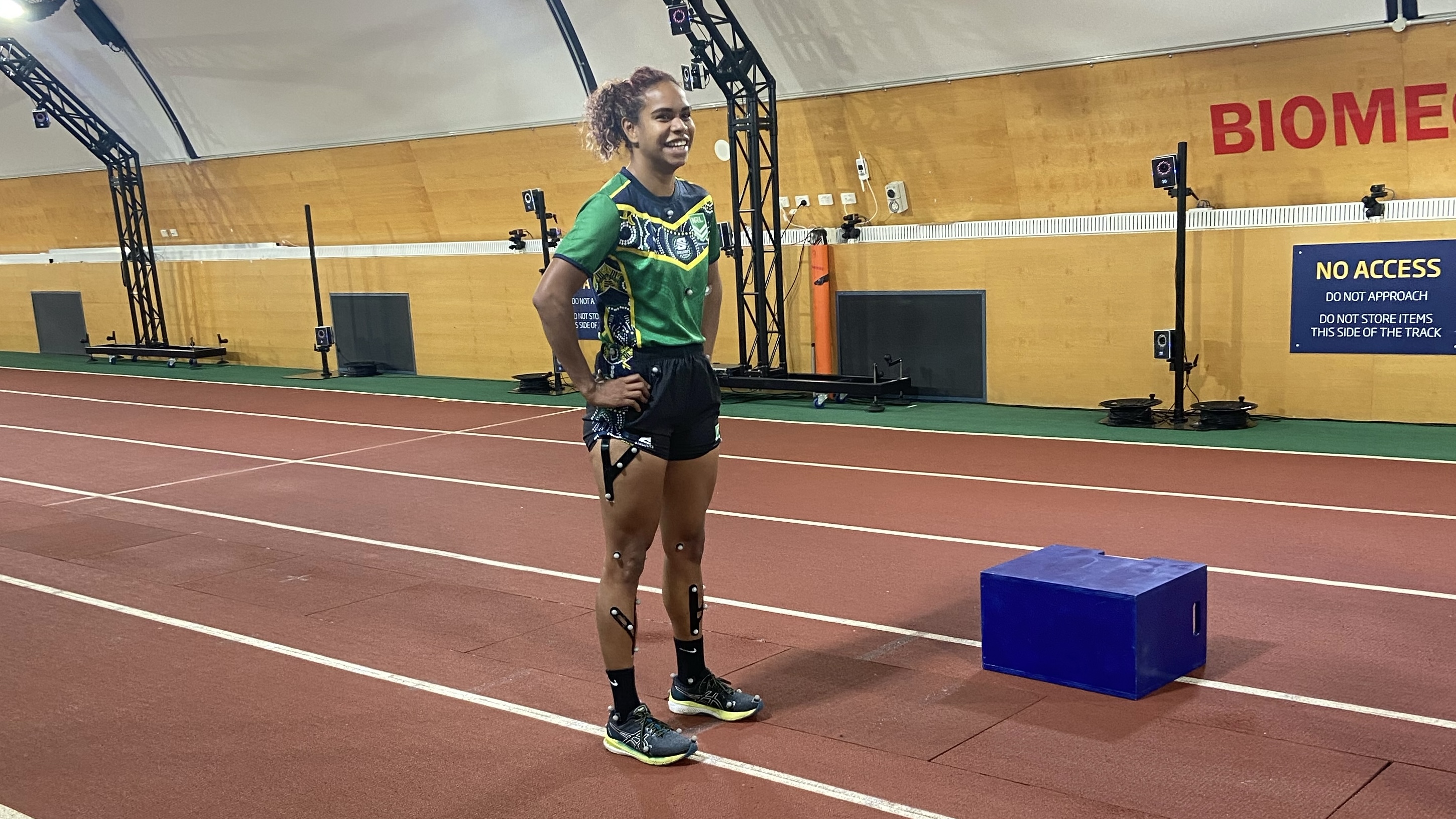 NRLW athlete stands inside in the AIS running lanes