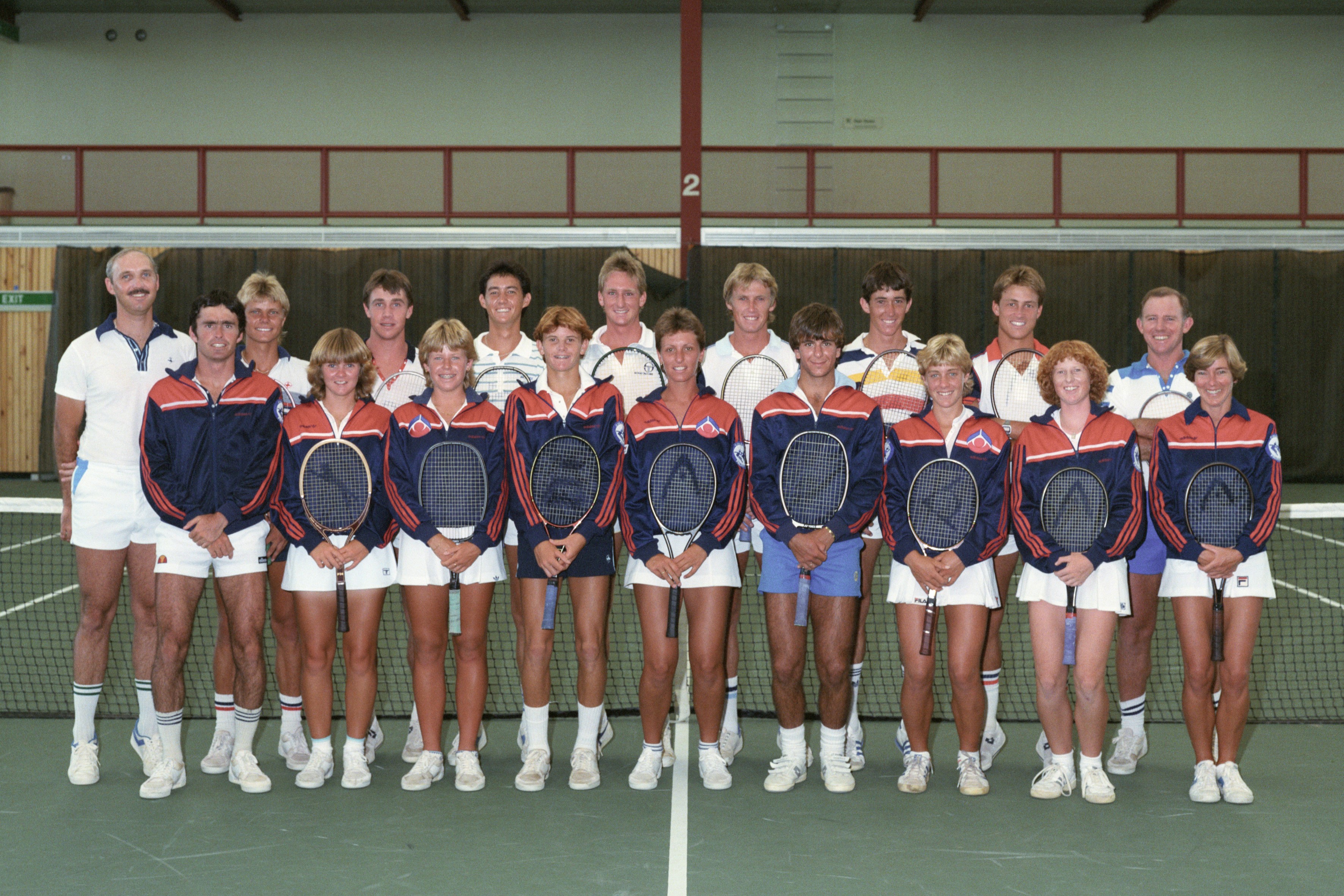 1984 AIS Tennis Squad posing for a team photo