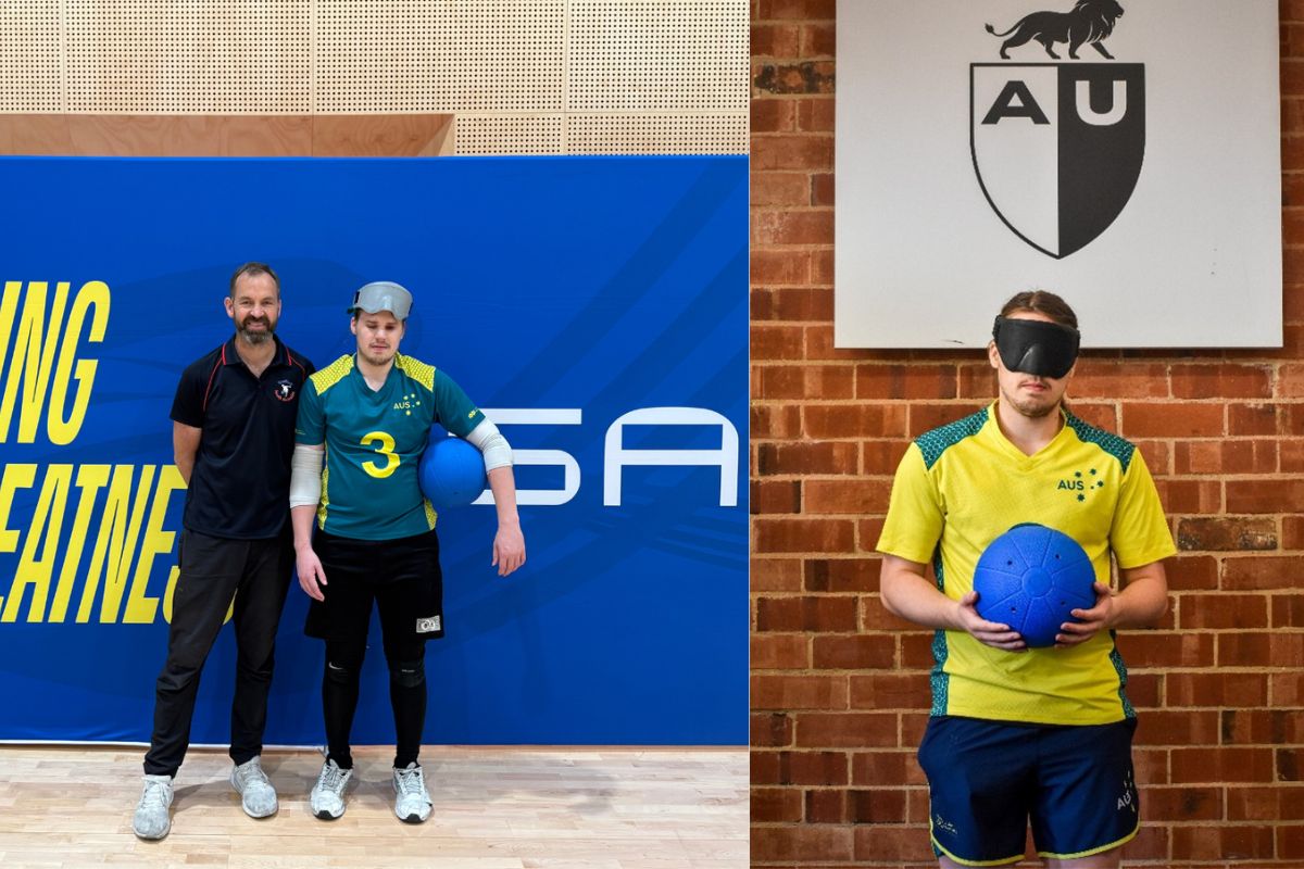 Goalball player Isaiah Muller