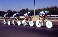 AIS Road Cycling competition men 1991 - G Rice, R Crowe, D Lawson, E McLachlan slipstream drafting