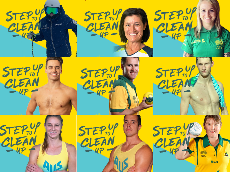 Head shots of athletes and coaches supporting Clean Up Aus Day
