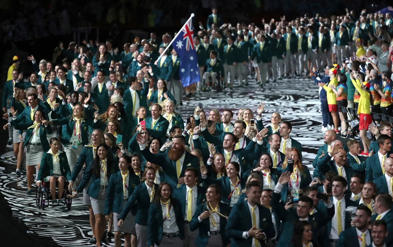 Team Australia arrive at the opening ceremony at the 2018 Gold Coast Commonwealth Games. Photo - Getty Images. 